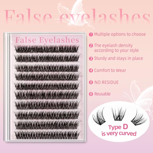 Self Adhesive Eyelashes Natural Lash Clusters kit Pre Glued Eyelash Clusters Wispy C-curly No Glue Needed 120 pcs Reusable Cluster Eyelash Extensions 14-16mm With Tweezers - NATURAL CHARM