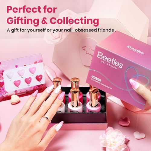 Beetles Pink Gel Polish Set - Pinks Escape 15ML/0.51Fl Oz, 6 Colors Hema Free Pink Gel Nail Polish Set, Same Color Same Bottle, Valentines Nails, Long Lasting Soak Off UV LED Nail Lamp Gifts for Her