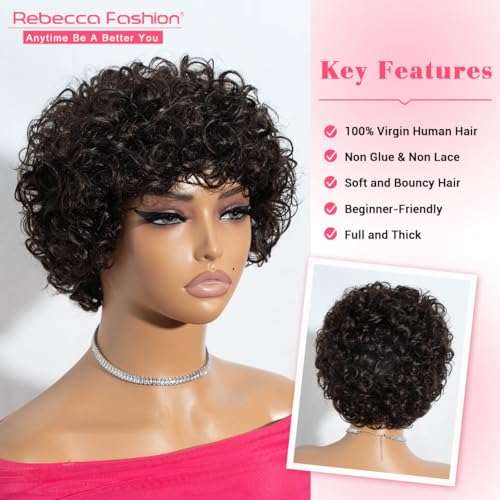 Short Curly Wig with Bangs for Black Women - 100% Human Hair