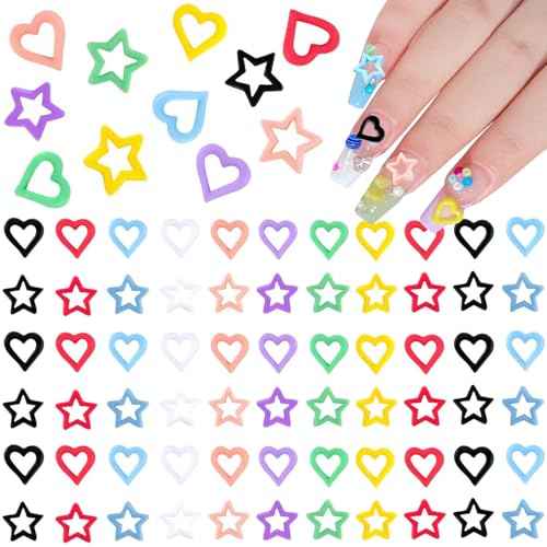 Kawaii Nail Charms, 200 PCS Heart Stars Colorful Resin Art Charm Cute Gems for Women Girls Decorations