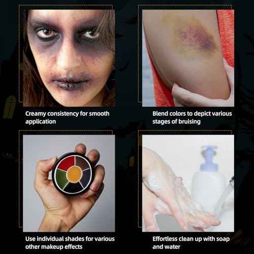 6 Color Bruise Wheel for Special Effects, FX Bruise Wheel, with 1pc Sponge, Halloween Bruise Makeup Kit, SFX Paint, for Clothes Face Body Paint, Trauma Make Up, Monster and Alien Makeup, 12g