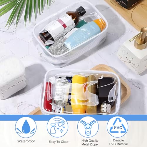 12 Pieces Clear Cosmetic Bag, PVC Waterproof Makeup Bags with Zipper, TSA Approved Toiletry Bag for Travel, Transparent Pouches Organizer Storage for Men and Women (White, Small)