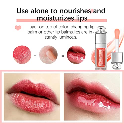 GECOMO 2PCS Hydrating Lip Glow Oil, Lip Oil Gloss Transparent Toot Tinted Nourishing Long Lasting Repairing Lightening Lip Lines (RASPBERRY) 0.2 OZ