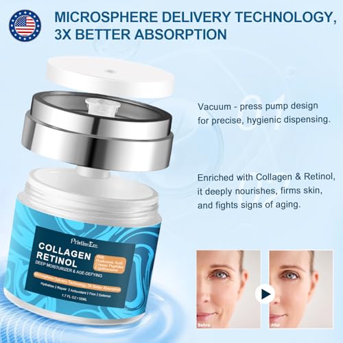 Retinol Cream for Face - Collagen Retinol Hyaluronic Acid Cream - Face Moisturizer for Aging Skin - Anti Aging Wrinkle & Firming Skin Care Neck - Day & Night - 1.7 fl.oz