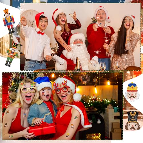 Nosiny 240 Pcs Christmas Nutcracker Glitter Temporary Tattoos