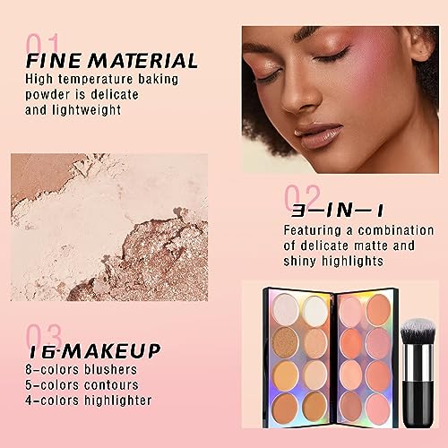HOSAILY 16-Color Blush Contour Highlighter Palette with Brush
