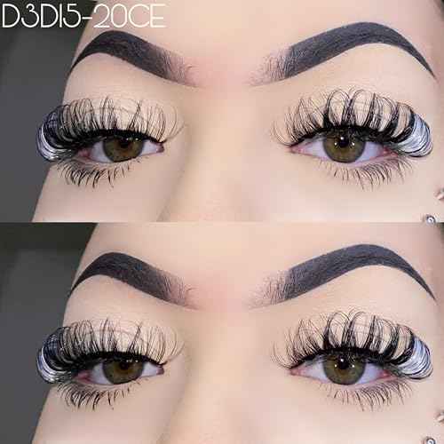 1 Pair Lashes Strip with White for Festivals, 3D Russian Curl False Eyelashes Color Decal, Black Lash Strip with Gray Sparkly, Cruelty-Free Faux Mink 16 MM for Women Makeup(White)