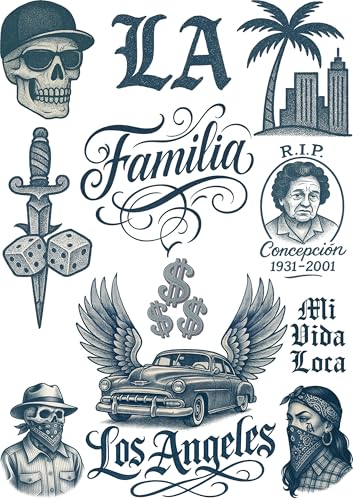 Cholo LA Gangster Fake Tattoos – 2 A4 Sheets
