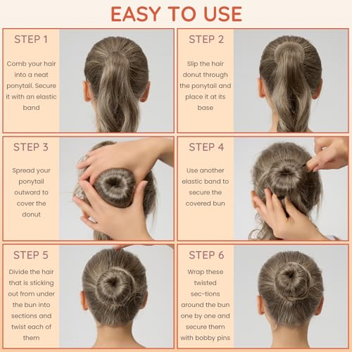 Small Hair Bun Maker Set - 2 Colors for Kids & Finer Hair, Includes Hair Pins & Bands - Beige & Tan Brown Variation
