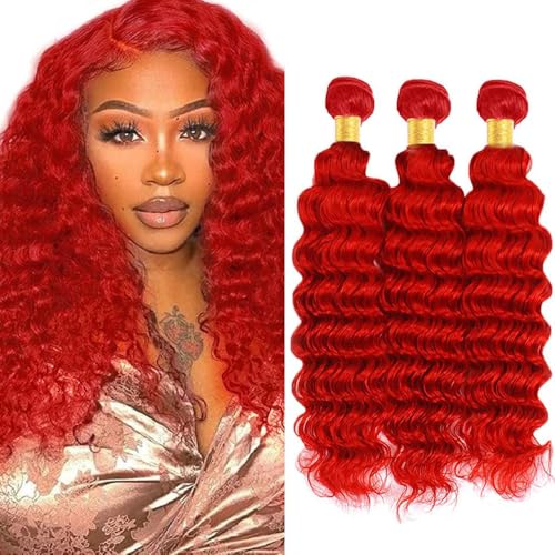 Red Deep Wave Human Hair Bundle 3pcs 16-20 Inch 8A Grade