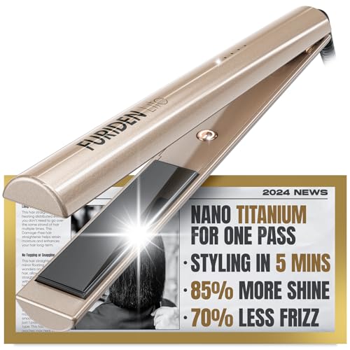 FURIDEN Nano Titanium Flat Iron - One Pass to Achieve a Silky, Shiny, Sleek Look | Add 85% of Shine | Eliminates 70% of Frizz