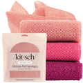 Kitsch African Net Sponge - Exfoliating Body Scrubber, Berry Pink, 3 Pack