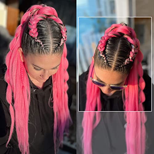 Pink Braiding Hair Pre Stretched 30 Inch Colored Hair Extensions For Braiding Light Pink Rave Braiding Hair Extensions 3 Packs Soft Yaki Braiding Hair Hot Water Setting (30 Inch (Pack of 3), Pink#)