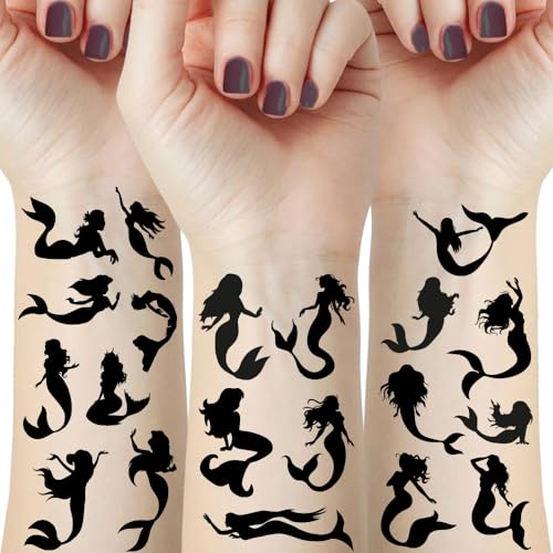 Mermaid Temporary Tattoos - 12 Sheets, 72 Designs, Waterproof