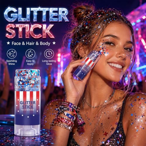 Patriotic Red White and Blue Glitter Stick for Face & Body