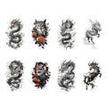 Temporary Tattoo Stickers 8 Pack - Dragon, Owl, Rose Design