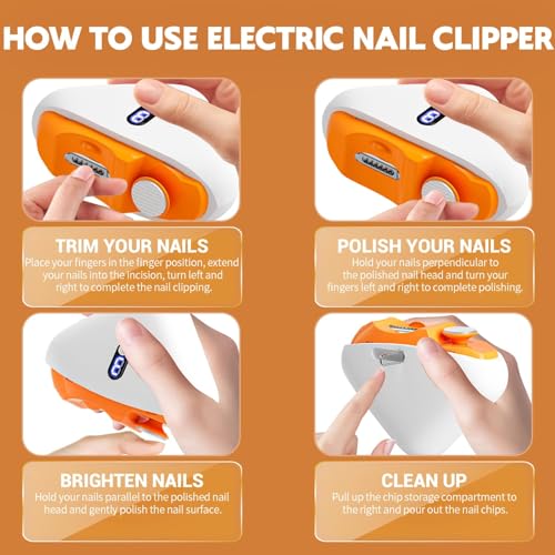 Electric Nail Clipper with LED Light, 3 Speeds & Nail Polishing