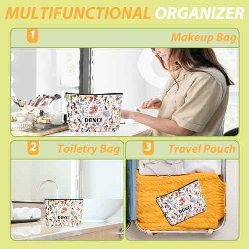 Christmas Thank You Gifts Dance Makeup Bag for Girls Dancer Recital Gift, Cosmetic Toiletry Bag with Zipper Pouch Dance Gift for Women, Sister, Lover, Teacher, Friendship Secret Santa Gifts