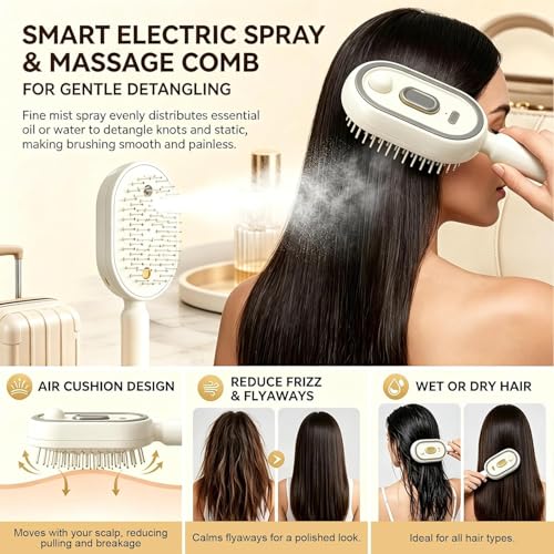 Electric Spray Massage Hair Brush with Hydrating Mist
