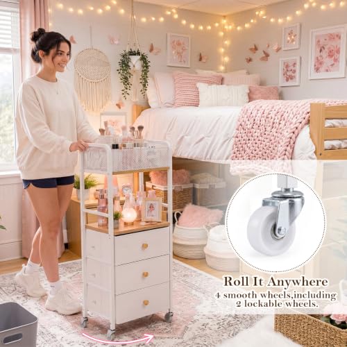 Narrow College Dorm Nightstand with 3 Drawers - Space Saving