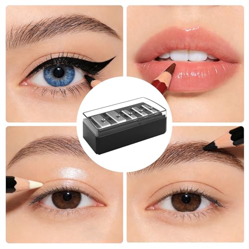 2-Pack 5-Hole Makeup Pencil Sharpener with Lid for Eyeliner & Lip Liner