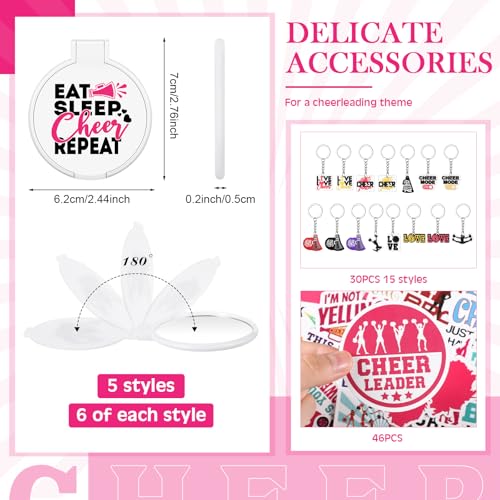 121 Pcs Cheerleader Gifts Kit 30 Zipper Portable Cheer Makeup Bag 30 Keychain Wristband Mirror 1 Bag Waterproof Cheer Stickers for Women Girls Cheerleader Teammates