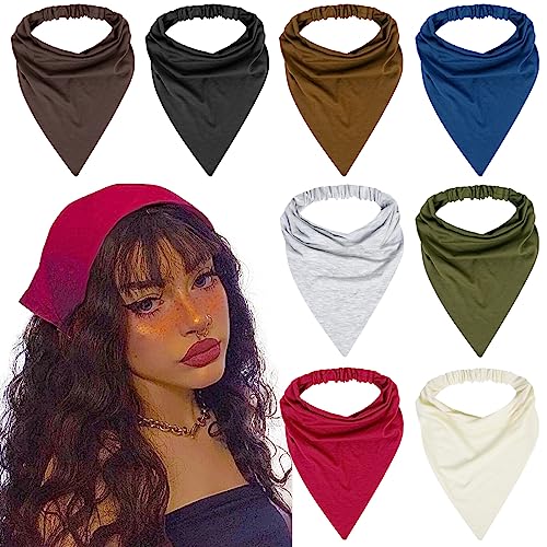 Boho Triangle Hair Scarf Headbands - 8 Pack Non-Slip Elastic Bandanas