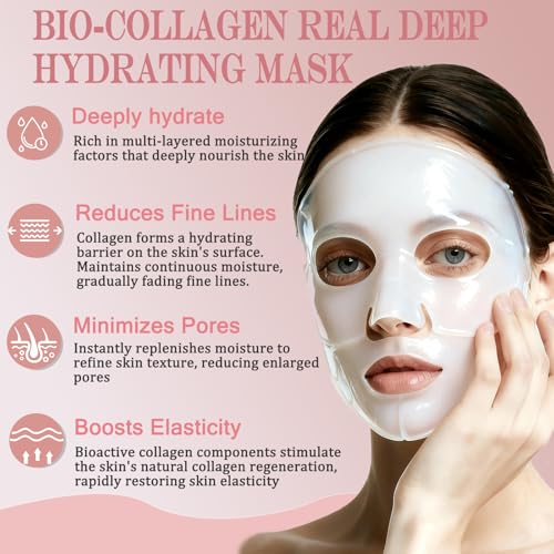 5 Pack Bio-Collagen Face Mask, Collagen Face Mask Overnight, Hydrating Hydrogel Facial, Deeply Hydrates, Minimizes Pores, And Enhances Elasticity