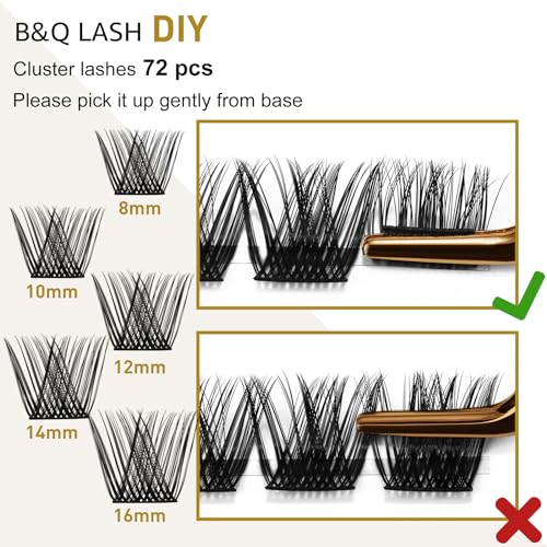 Lash Clusters B55 D Curl 10mm DIY Eyelash Extensions 72 Clusters Lashes Volume Individual Lashes Eyelash Clusters Extensions Individual Lashes Cluster DIY at Home (B55,D-10mm)