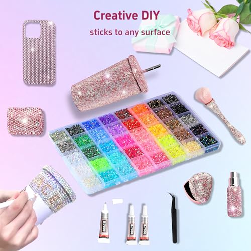 40 Colors Rhinestones Bedazzling Kit with Glue, Tweezers & Organizer