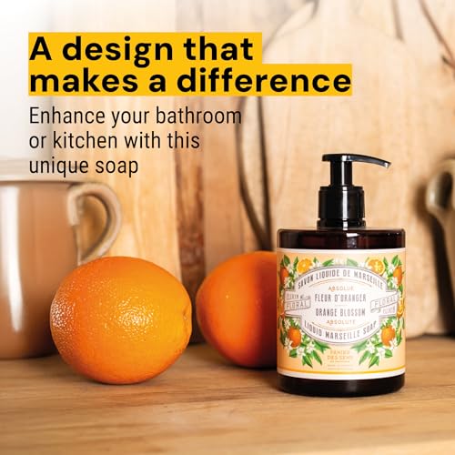 Panier des Sens - Orange Blossom Marseille Liquid Hand Soap + 2 Hand Soap Refills - Moisturizing Soap with Coconut Oil - Bathroom & Kitchen Foaming Soap - 96% Natural Ingredients Hand Wash-50.7 Fl.oz