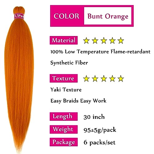 Ginger Orange Braiding Hair Pre Stretched Kanekalon Knotless Prestretched Braiding Hair 30 inch Long Colored Hair Extensions for Braiding Pre Stretched Micro Braids Itch Free Yaki Braiding Hair