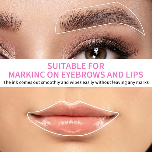 Eyebrow Microblading Marker Pen, 2 Pcs Brow Mapping Pens with with 4 Replacement Refills and 1 Ruler, Makeup Tattoo Skin Marker Pen, Brow Lamination Supplies for Eyebrow Lip Skin(White)