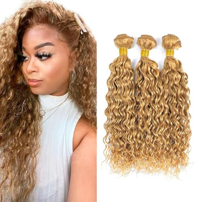 #27 Honey Blonde Water Wave Hair Bundles 22-26 Inch