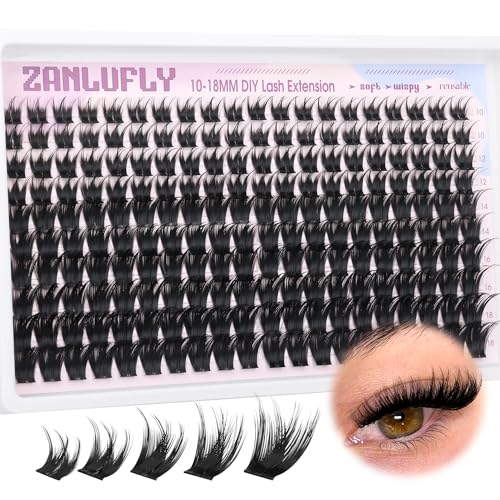 Wispy Lash Clusters Natural Lash Extensions D-curly Eyelash Clusters DIY Eyelash Extensions 10-18MM Individual Cluster Lashes 200Pcs Cluster Eyelash Extensions by ZANLUFLY