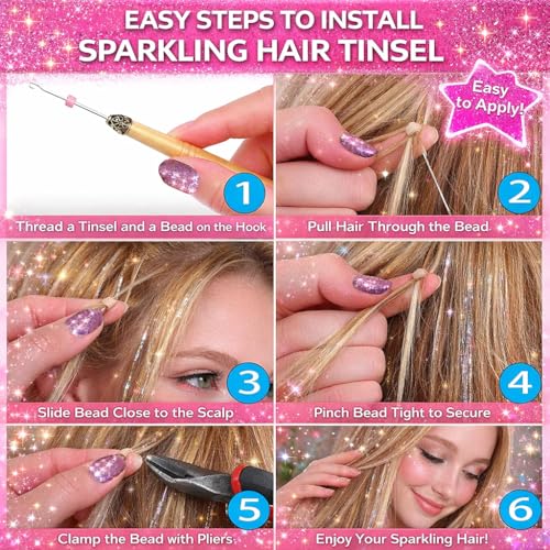 YUUYEE Hair Tinsel Kit - 18 Colors, 6300 Strands, Heat Resistant