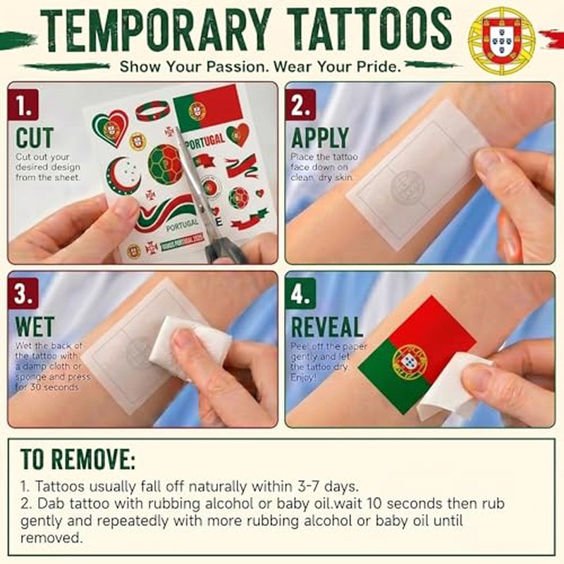 Portugal Flag Temporary Tattoos for Soccer Fans - World Cup 2026