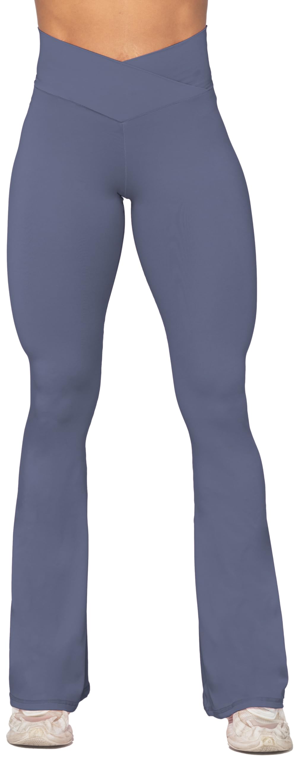 Sunzel Flare Leggings, Crossover Yoga Pants with Tummy Control, High-Waisted and Wide Leg, 30" Inseam, Deep Sea Blue, X-Small