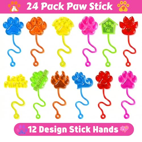 48PCS Paw Party Favors - 24PCS Temporary Tattoos & 24PCS Stick Hands - Perfect Birthday Party Supplies, Goodie Bag Stuffers, Treasure Box Toys, Classroom Prizes, and Student Gifts