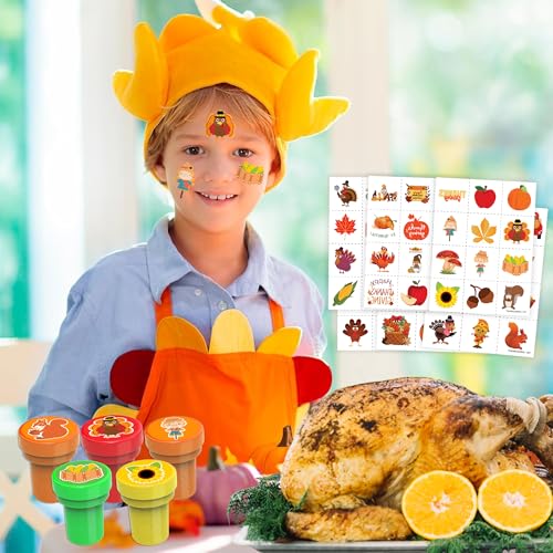96-Piece Thanksgiving Party Favors Set - 72 Tattoos & 24 Stamps