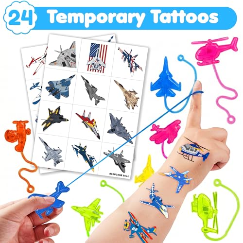 48 Airplane Party Favors - Stick Hands & Temporary Tattoos