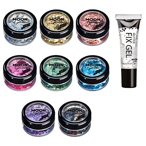 Holographic Chunky Glitter by Moon Glitter ? 100% Cosmetic Glitter for Face, Body, Nails, Hair and Lips - 0.10oz - Set of 8 colours