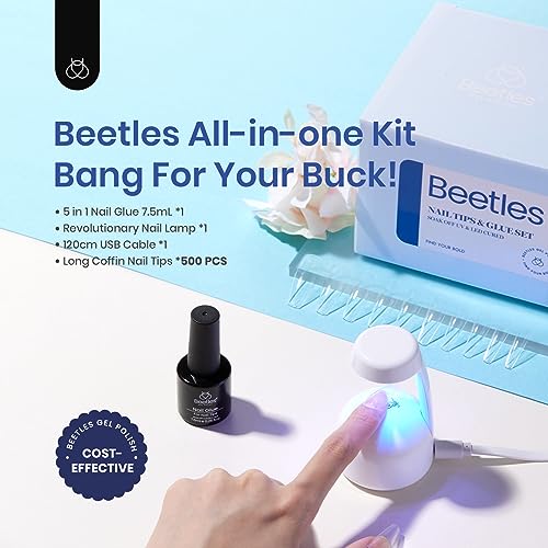 Beetles Gel Nail Kit with 500 Coffin Tips, UV Lamp & 5-in-1 Glue