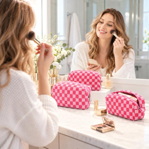 SOIDRAM 6 Pack Pink Checkered Makeup Bags Customizable Travel Cosmetic Organizer