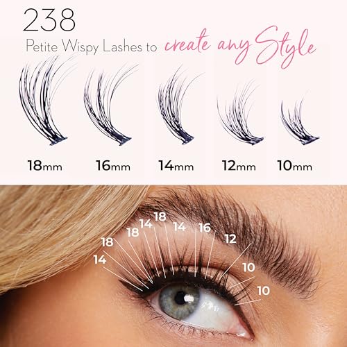 One V Salon Lash Clusters, Miss Wispy 238 Pc, 10-18mm Luxe Lash Petite Wisp Fluffy 3D Eyelash Clusters & Miss Wispy Lash Bond & Seal, 2-in-1 Super-Strong Bond & Seal Lash Glue