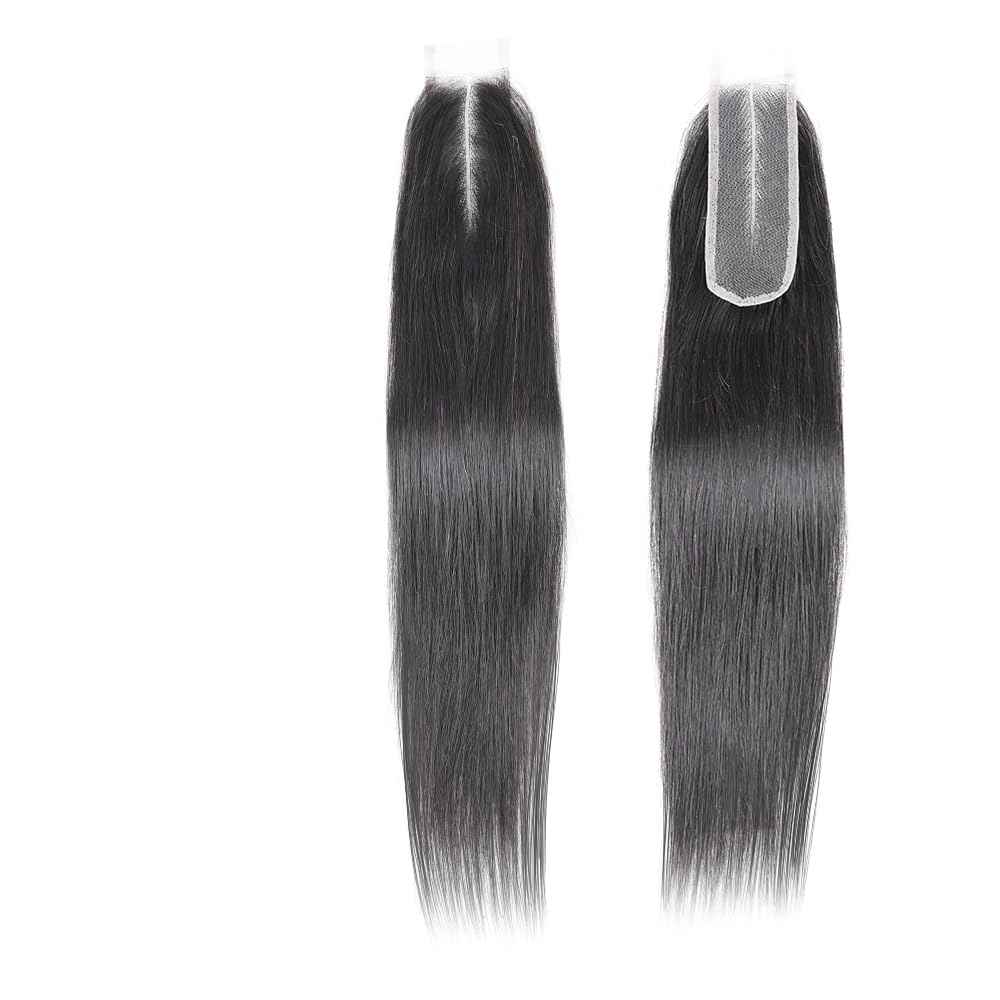 Straight Lace 2x6 Kim K Closure Hand-Tied 100% Brazilian Virgin High Ratio Human Hair Transparent Lace Closure Deep Central/Middle Part Closure Extensions For Women Natural Black Color (16 inch)