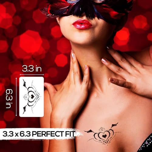 24-Sheet Naughty Girl Tattoos - Black Wing Temporary Tattoos for Women Ladies Girls - Sexy Flower Designs for Lower Back, Legs & Body - Waterproof Fun Body Art Fake Tattoo