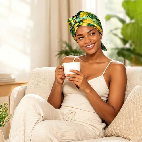 Silk Press Wrap Cap with Adjustable Scarf - 2-in-1 Hair Net
