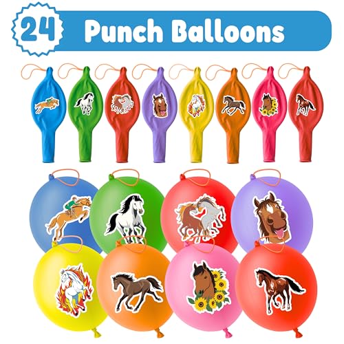 72 PCS Horse Party Favors Set - 48 Tattoos & 24 Punch Balloons