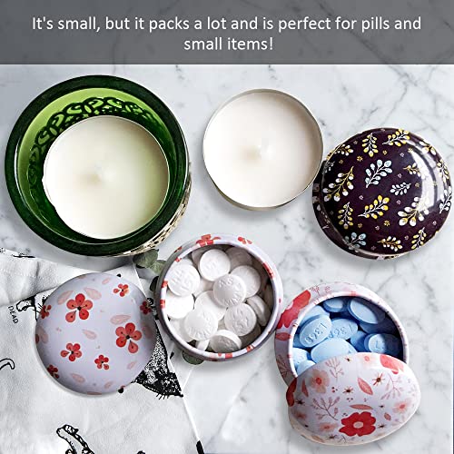12 Pcs Mini Tinplate Candle Tin Jars with Lids, Empty Reusable Round Travel Tin Cans Refillable Container Jars for Candle Making, Lip Balm, Salve, Eye Shadow, Powder (Classic Flowers & Plants Set)